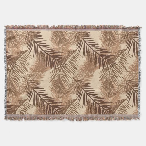 Palm Leaf Print Dark Brown Tan and Beige Throw Blanket