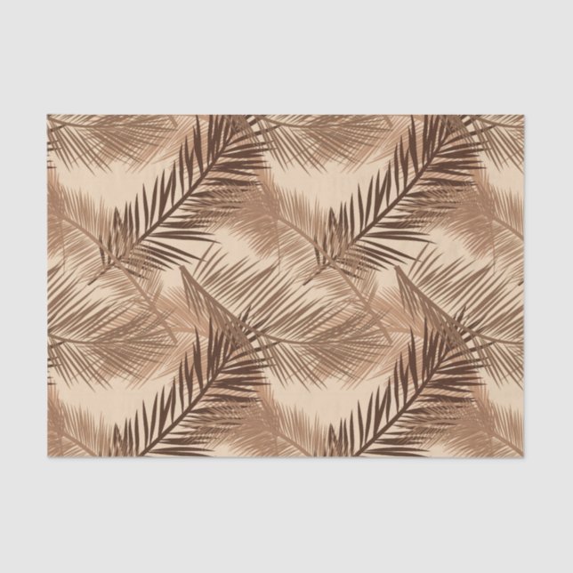 Palm Leaf Print, Dark Brown, Tan and Beige Tissue Paper (Front)