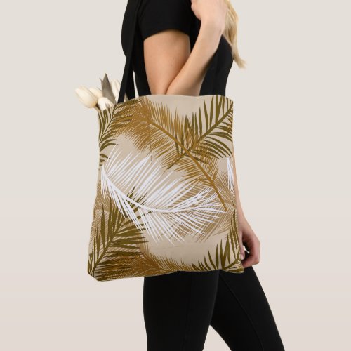 Palm Leaf Print Dark Brown Tan and Beige  Tote Bag