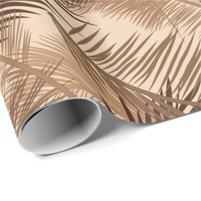 Palm Leaf Print, Dark Brown, Tan and Beige Wrapping Paper (Roll Corner)