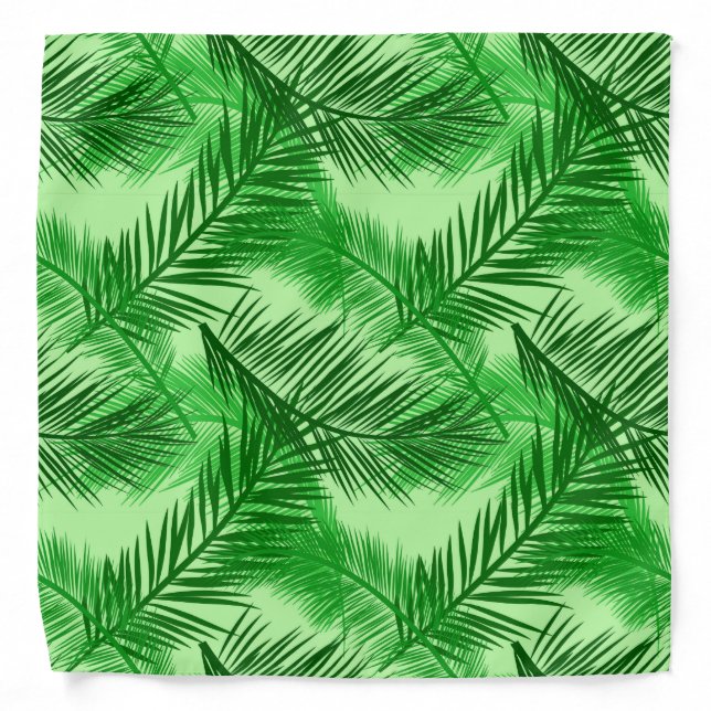 Palm Leaf Print, Emerald and Light Lime Green Bandana (Front)