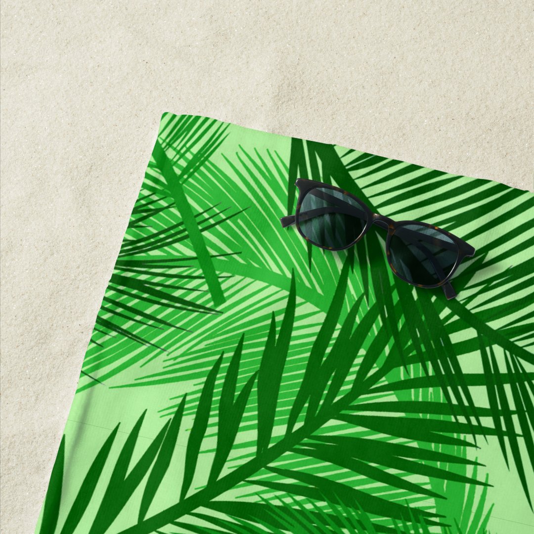 Palm Leaf Print, Emerald and Light Lime Green Beach Towel Zazzle