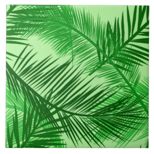 Palm Leaf Print, Emerald and Light Lime Green Ceramic Tile