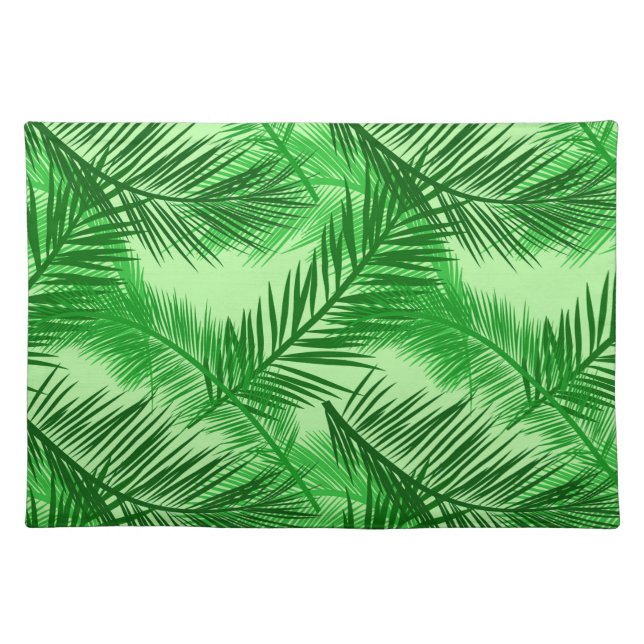 Palm Leaf Print, Emerald and Light Lime Green  Cloth Placemat (Front)