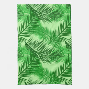 Palm Leaf Print, Emerald and Light Lime Green Kitchen Towel