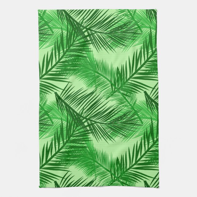 Palm Leaf Print, Emerald and Light Lime Green  Kitchen Towel (Vertical)