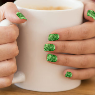 Palm Leaf Print, Emerald and Light Lime Green Minx Nail Art