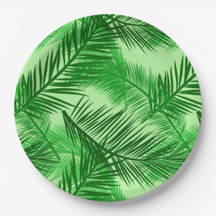 Palm Leaf Print, Emerald and Light Lime Green Paper Plates
