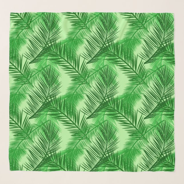 Palm Leaf Print, Emerald and Light Lime Green Scarf (Front)
