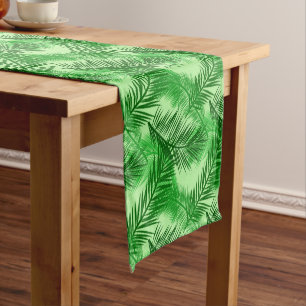 Palm Leaf Print, Emerald and Light Lime Green  Short Table Runner