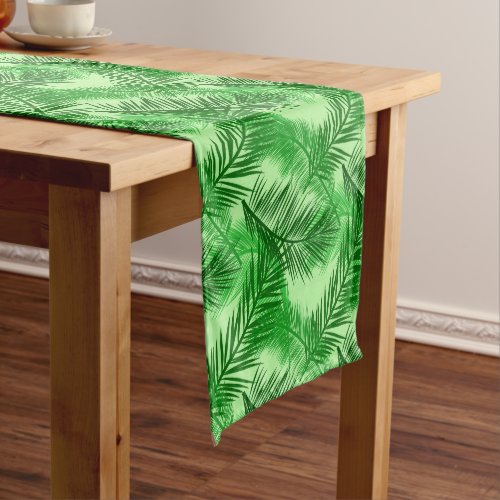 Palm Leaf Print Emerald and Light Lime Green  Short Table Runner