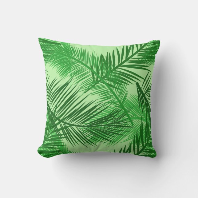 Palm Leaf Print, Emerald and Light Lime Green Throw Pillow (Front)