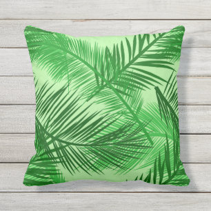 Palm Leaf Print, Emerald and Light Lime Green Throw Pillow