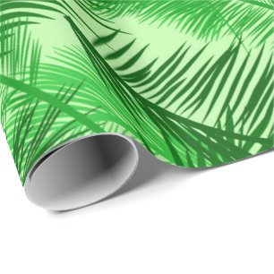 Palm Leaf Print, Emerald and Light Lime Green Wrapping Paper