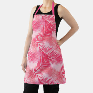 Palm Leaf Print, Fuchsia, Coral and Pastel Pink Apron