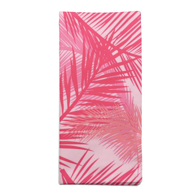 Palm Leaf Print, Fuchsia, Coral and Pastel Pink  Cloth Napkin (Folded)