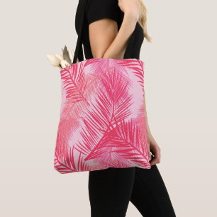 Palm Leaf Print, Fuchsia, Coral and Pastel Pink Tote Bag