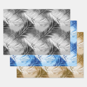 Palm Leaf Print, Green, Black/White, Blue, Tan Wrapping Paper Sheets