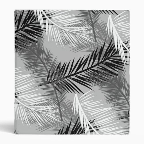 Palm Leaf Print Grey  Gray Black and White 3 Ring Binder