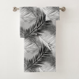 Black & White Hurley Jacquarded Palm Tree Leaves Cotton Beach Towel w/ Tassles 