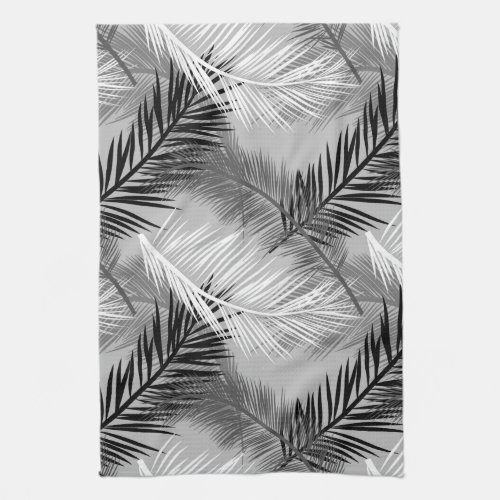 Palm Leaf Print Grey  Gray Black and White Kitchen Towel