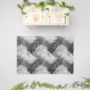 Palm Leaf Print, Grey / Gray, Black and White Outdoor Rug