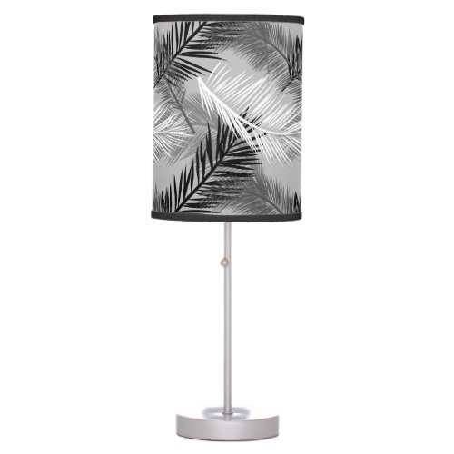 Palm Leaf Print Grey  Gray Black and White Table Lamp