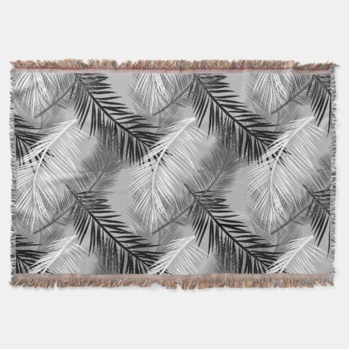 Palm Leaf Print Grey  Gray Black and White Throw Blanket