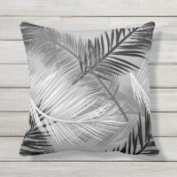 Palm Leaf Print, Grey / Gray, Black and White
