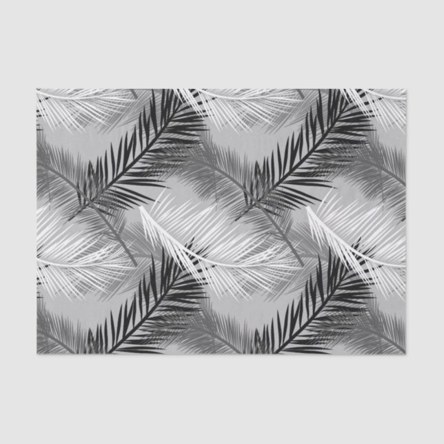 Palm Leaf Print, Grey / Gray, Black and White Tissue Paper (Front)