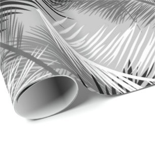 Palm Leaf Print, Grey / Gray, Black and White Wrapping Paper