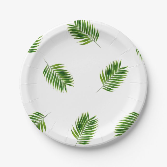 Palm Leaf Print Tropical Paper Plates (Front)