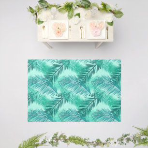 Palm Leaf Print, Turquoise, Teal and Aqua Outdoor Rug