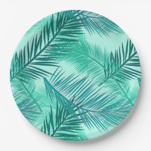 Palm Leaf Print, Turquoise, Teal and Aqua  Paper Plates