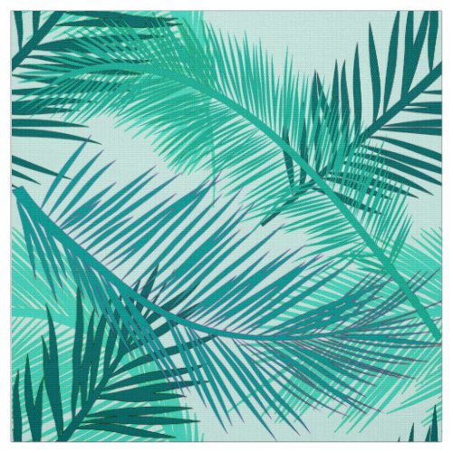 Palm Leaf Print Turquoise Teal and Light Aqua Fabric