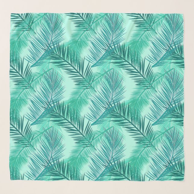 Palm Leaf Print, Turquoise, Teal and Light Aqua Scarf (Front)