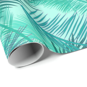 Palm Leaf Print, Turquoise, Teal and Light Aqua Wrapping Paper