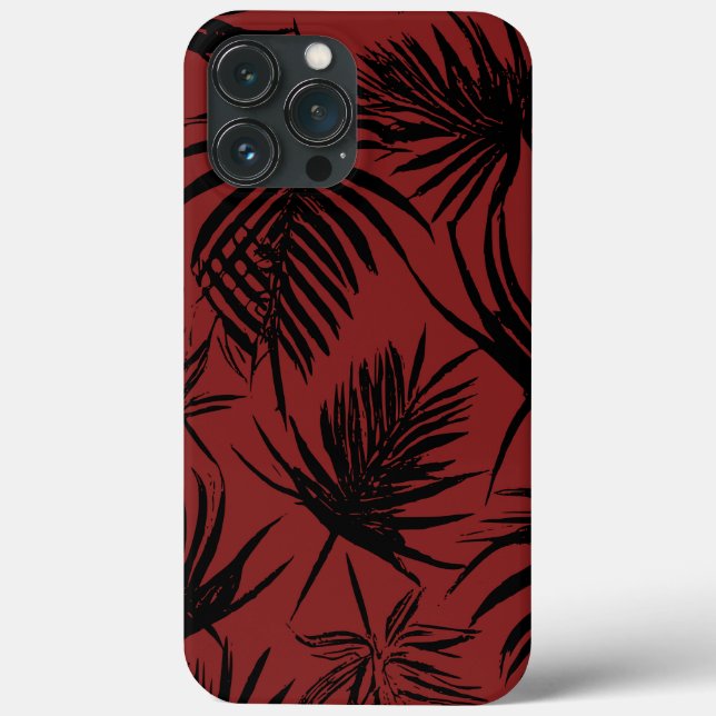 Palm Leaf - Red & Black Floral Design Case-Mate iPhone Case (Back)