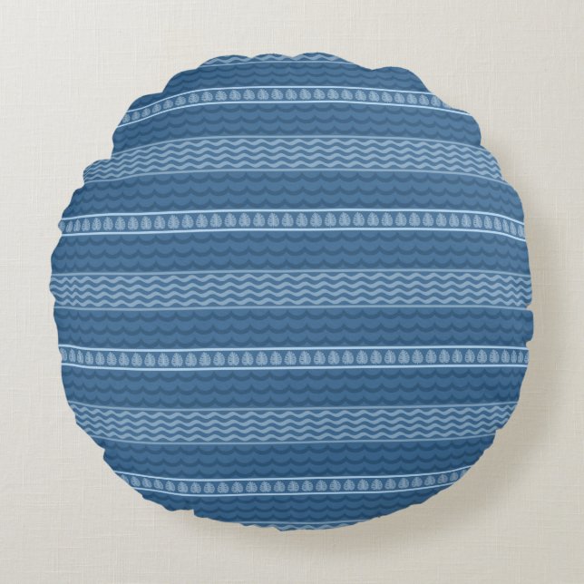Palm Leaf Round Pillow Ocean Beach Waves Tropical (Front)