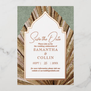 Palm Leaf Sage Green Save the Date Foil Invitation