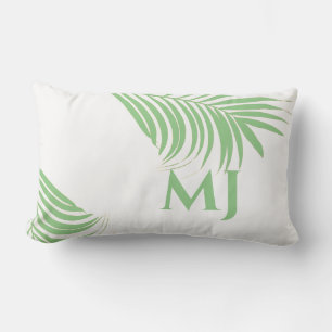 Palm Leaf Sage Green Tropical Monogram Initials Lumbar Pillow