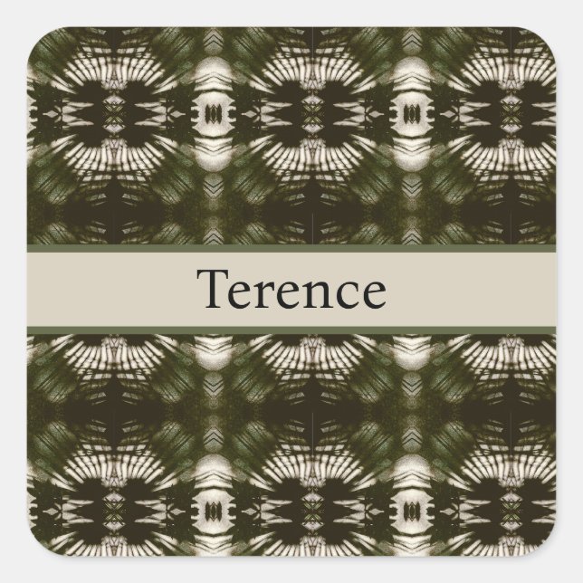 Palm Leaf Shadow Army Green Personalized Square Sticker (Front)