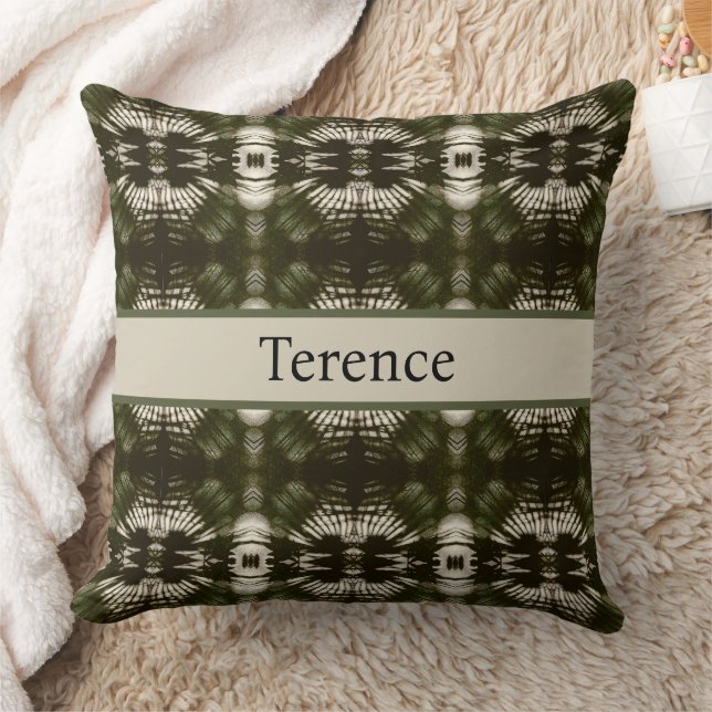 Palm Leaf Shadow Army Green Personalized Throw Pillow (Blanket)