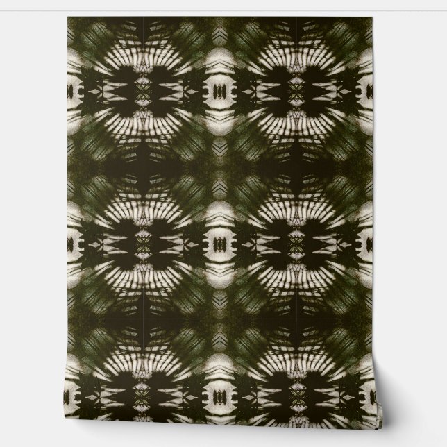 Palm Leaf Shadow Army Green Wallpaper (Unrolling)