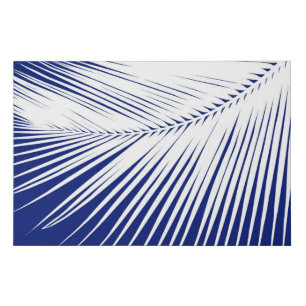 Palm Leaf Silhouette, Navy Blue and White Faux Canvas Print