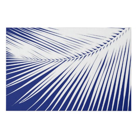 Palm Leaf Silhouette, Navy Blue And White Faux Canvas Print