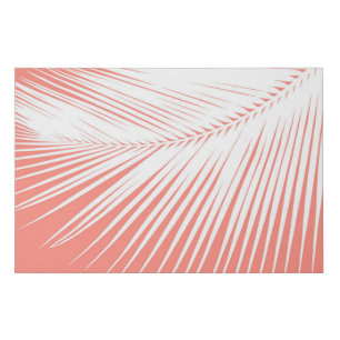 Palm Leaf Silhouette, White on on Coral Pink Faux Canvas Print