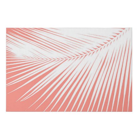 Palm Leaf Silhouette, White On On Coral Pink Faux Canvas Print