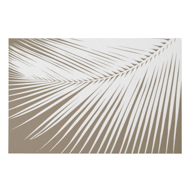 Palm Leaf Silhouette, White on Taupe Tan Faux Canvas Print (Front)
