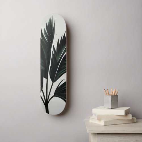 Palm Leaf Skateboard Black White Minimal Decor